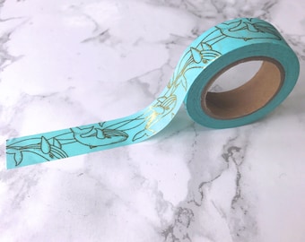 Turquoise & Gold Foil Whale / Sea Life Washi Tape // Decorative Paper Masking Drafter Planner Scrapbooking Tape