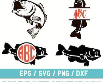 Bass Fish svg, Bass Fish svg file, Bass Fish cut file, Bass fish Monogram svg, Fish svg, Fish svg file, Fish cut file, Fishing svg