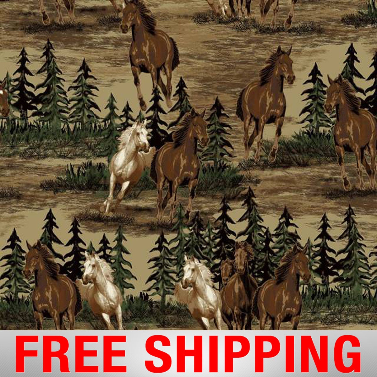 Fleece Fabric Horse Mustang Horse Wild Mustang Running
