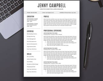 Resume Template, CV Template, Cover Letter, Word, Mac and PC, Professional, Creative, Modern Teacher Resume, Instant Download, JENNY