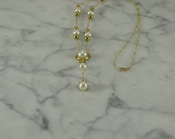 10K Gold / Pearl Lavalier Necklace (17")