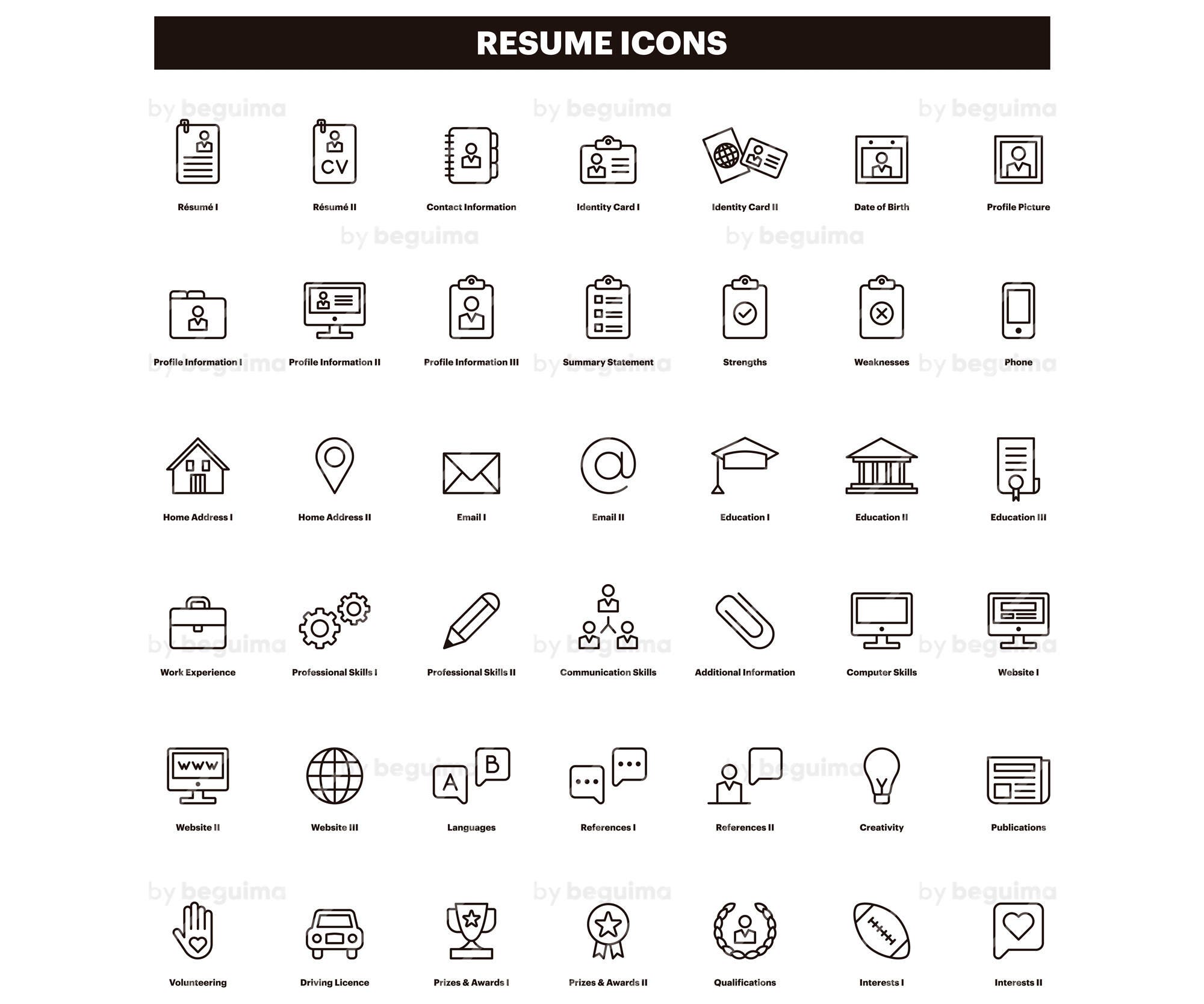 resume icons  cv clip art  curriculum clipart  set of