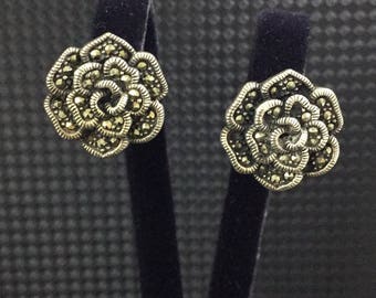 925 Sterling Silver, Silver earrings with marcasites, vintage silver jewelry, marcasite jewelry, vintage silver earrings, vintage jewelry