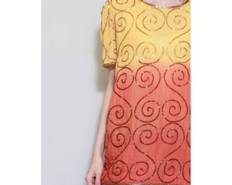 Vintage 1980's Yellow And Orange Ombre Beaded Top