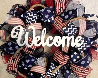 XMAS in JULY SALE-15%off Summer Wreath, Beach Wreath, Fourth of July Wreath, 4th of July Wreath, WreathS, Wreath, Wreaths, Patriotic Wreath,