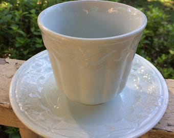 Farmhouse Antique Handleless White Ironstone Cup and Plate Wheat and Clover Turner and Tompkinson 1860s #2