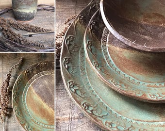 Wild Buffalo Dinnerware Set Including Tumbler Native American Ranch Cabin Kitchen Rustic Vermont Wild Buffalo Dinnerware Set Including Tumbler Native American Ranch Cabin Kitchen Rustic Vermont