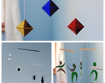 Set of 3 montessori mobiles: Munari, Octahedron, The Dancers mobile. Classic Montessori mobiles. Essential Montessori mobiles. Nursery toy