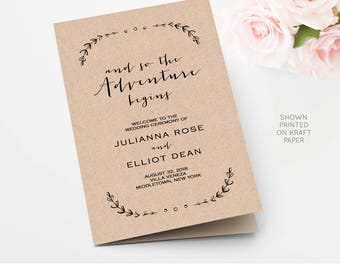 Wedding Program Template, Printable Order of Service, Folded, So the Adventure Begins, INSTANT DOWNLOAD, Editable Template #031-113WP