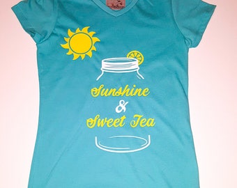 Sunshine and Sweet Tea, Little Girls Fine Jersey V-Neck T-shirt in Sizes XS-Xl in 14 Colors