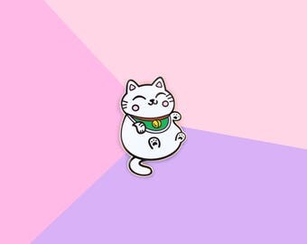 Lucky Cat - Gold Hard Enamel Lapel Pin Kawaii Kitty