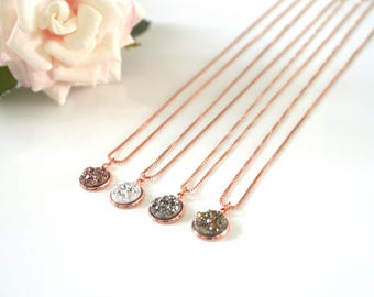 Rose Gold Druzy Necklace | Rose Gold Druzy | Silver Druzy | Grey Druzy | Rainbow Druzy | Pendant Necklace