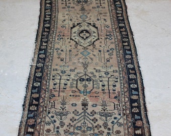 3'2''x8'4'' Persian Runner Rug, Vintage Handmade Rug