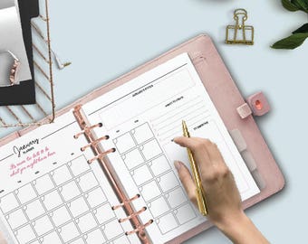 PRINTED A5 Undated Monthly Planner Inserts , Printable Planner, Month On Two Pages, Filofax Inserts, Kikki K Large, A5 Planner Inserts