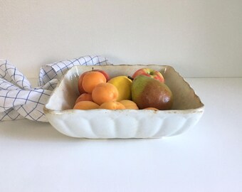 Antique English Ironstone Ribbed Square White Dish Bowl