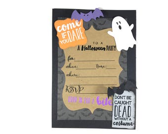 Halloween Invitations - Come If You Dare To A Halloween Party invites - Set Of 4/Set Of 8 - Birthday - Ghost Bats - Costume Celebration