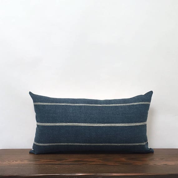 Blue and White Striped Lumbar Pillow Cover 12 by 18 Lumbar
