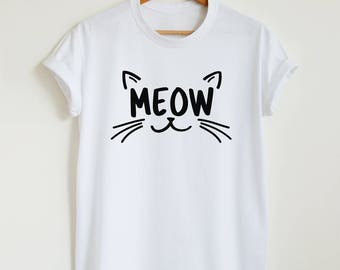 MEOW T-shirt, cute cat shirt, unisex women's graphic tee, funny cat lover gift shirt, hipster meow t shirt