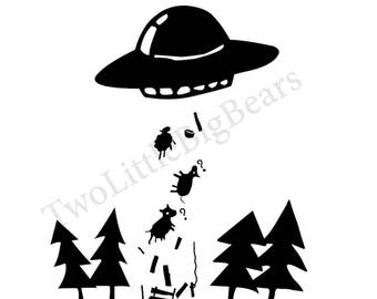 13 SVG/JPG UFO I want to believe Black and White Silhouette Hand Drawing