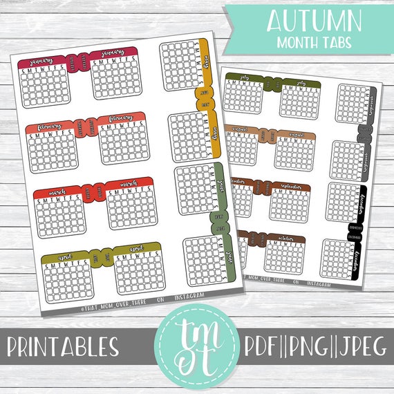 Items similar to Month Tabs Set 03 || Autumn || Printable Planner Stickers || Bullet Journal ...