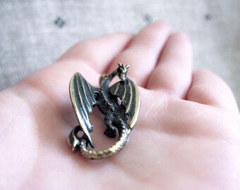 Bronze dragon pendant , metal dragon keychain, dragon trinket, small dragon figurine, tiny dragon miniature , skyrim dragon, game of thrones