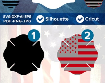 Firefighter, Fireman Emblem, Maltese Cross, US Flag - firefighter SVG Cut File, DXF, Png, Eps, Pdf, Ai, Cricut, Silhouette Studio