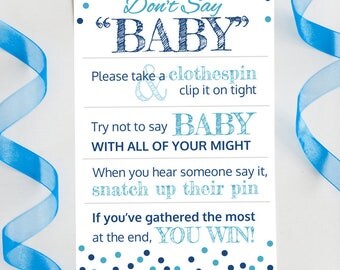 baby shower game say don sign boy pink clothespin dont