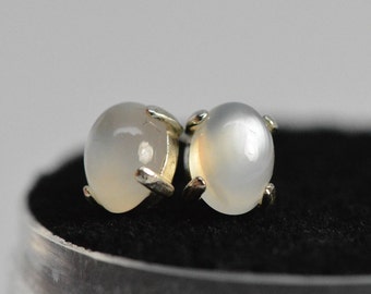 Moonstone earrings studs, sterling silver, 7X5 cabochons,moonstone jewelry,moonstone studs,gemstone jewelry, genuine moonstone, Simple studs