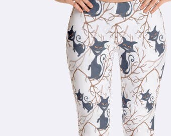 Spooky Cat Leggings, Halloween Leggings, Halloween Cat Leggings, Halloween Clothing, Kitty Leggings, Print Leggings, Womens Leggings