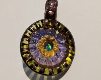 Unique Heady Purple, Green, and Orange Borosilicate Glass Electroformed Copper Plated Pendant