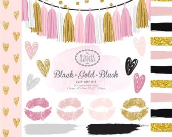 Blush Gold Glitter ClipArt, Glitter Confetti ClipArt, Glitter Clipart, Tassel Bunting Clipart, Gold Brush Clipart, Wedding Party ClipArt