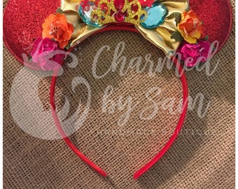 Handmade Elena of Avalor Mickey Ears, elena, Disney Princess, photo prop, headband, Disneyland, Birthday, Minnie Ears