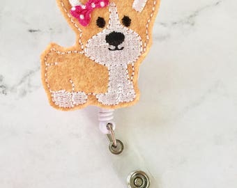 Nursing Dog Badge Reel- Corgi Badge Reel - Vet Tech Badge Reel - Retractable Badge ID Holder - Animal Lover - Veterinary - Animal Rescue
