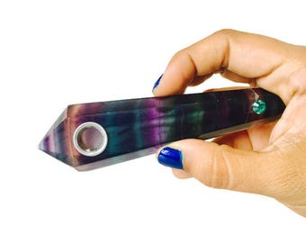Crystal Pipe Fluorite Purple Green Gemstone Healing Pipe