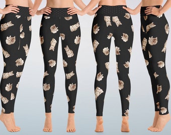 Cat Leggings, Kitty Yoga Pants, Kittens Leggings, Gift for Cat Lovers, Ladies Yoga Pants, Print Leggings, Matching Mom Child Leggings