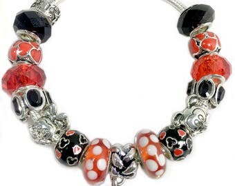 Disney Minnie Mouse and Mickey Mouse Inspired "Believe in Magic" European Charm Bracelet, Fits Pandora Charm, Gift for Her