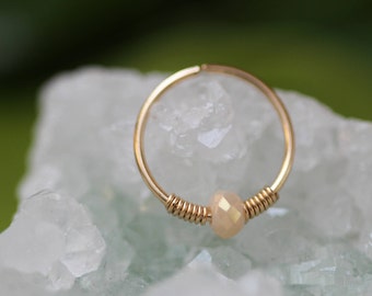 24G Nose piercing,Jade nose Hoop,nose ring piercing,gold nose ring,nose ring jewelry,tiny Pearl nose ring,thin nose ring,hoop nose ring