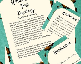 Digital Font Directory With 44 FREE Digital Handwritten Fonts Included - Wedding Fonts Instant download Card Fonts