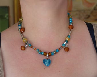 Blue and Brown Bohemian Choker necklace