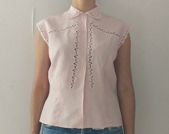 Vintage pastel pink blouse with embroidery at front