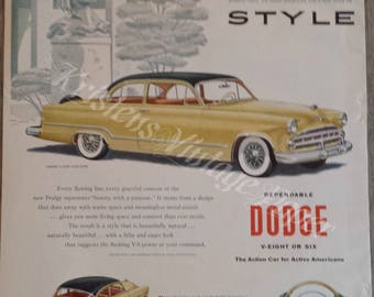 1953 Vintage Ad - Dodge Coronet Club Coupe - V-8 - Car - Automobile - American Car - Yellow Car - 1950s - Retro - Wall Decor - Wall Art