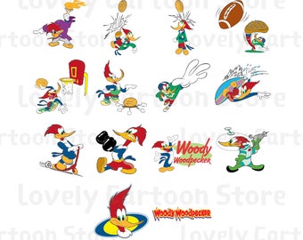 Woody Woodpecker Svg, Eps, Dxf and Png formats - 14 Postures Clipart - Digital Download - Woody Woodpecker X 14 Set B