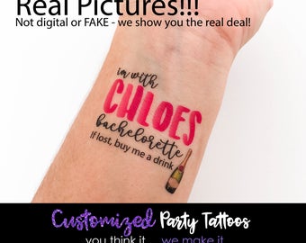 Custom temporary tattoo for your bachelorette party, I'm with bachelorette party tattoos, bridesmaids gift, bride tattoo, personalized bride