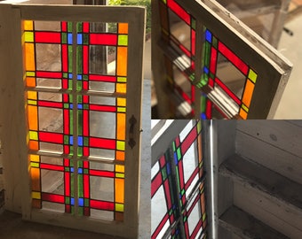 Handcrafted Cabinet With Stained Glass Panes