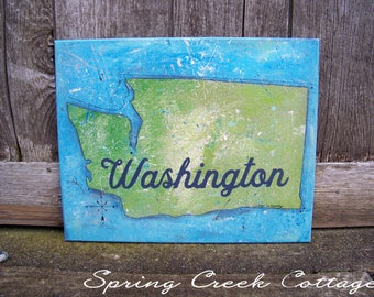 Washington State, Handpainted Canvas Art, Housewarming Gifts, Vintage, Military, Wall Hanging, Home Decor, Wall Decor, Art, Travel, Handmade