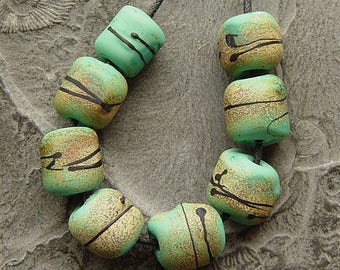 Lampwork, handmade - Green Barrels - by Calisto
