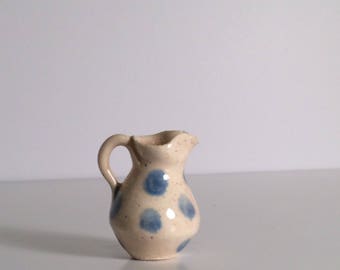 Hand Thrown Miniature Pottery Pitcher - Blue and White - Fairy Accessories - Tiny Pitcher