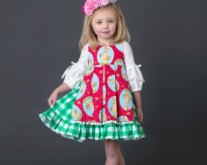 Little Girls Pinafore Apron Dress - Easter Dress - Spring Outfit - Buffalo Check - Toddler Girls Dress - Apron Dress - sizes 4T - 10 yrs