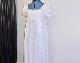 Readymade Regency Bib Front Gown, White Striped Cotton Dobby, 33"-35" Bust
