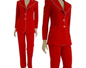 vintage 60s suit, vintage female suit, vintage red suit, vintage clothing